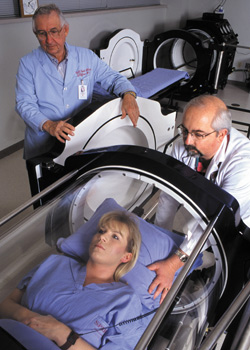 photo of patient in hyperbaric chamber